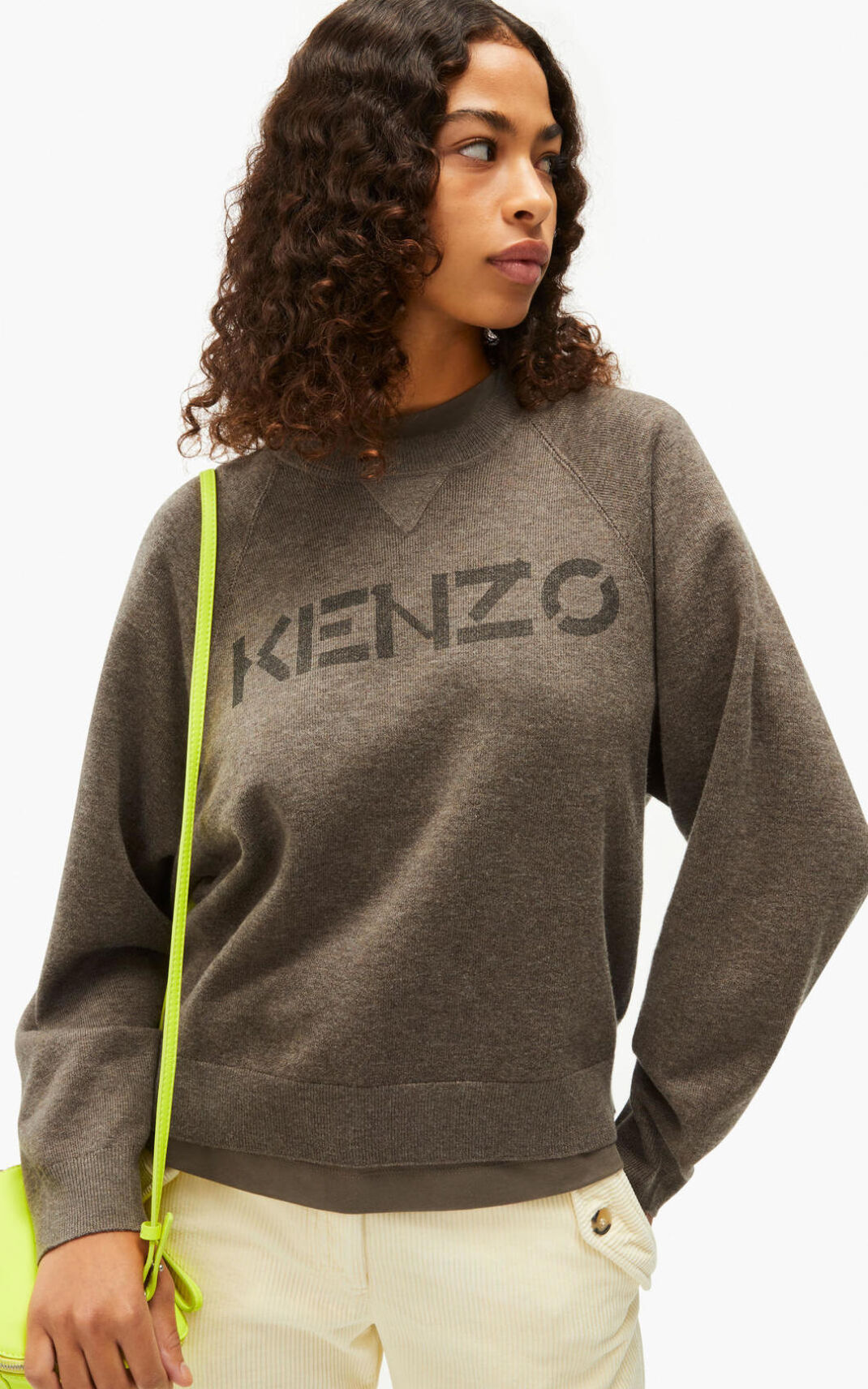 Kenzo Logo merino wool πουλόβερ γυναικεια καφε | GR980174